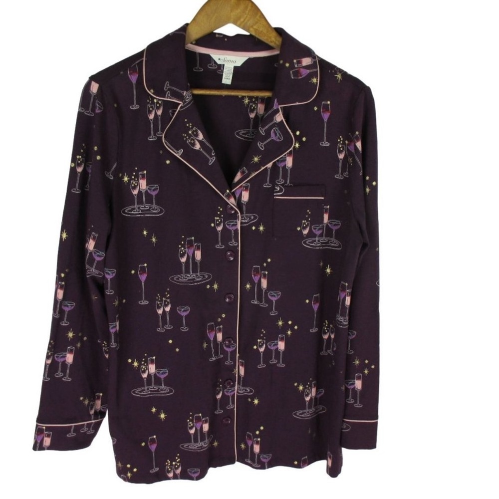 Soma XL Purple Pajama Top with Champagne Glass Print